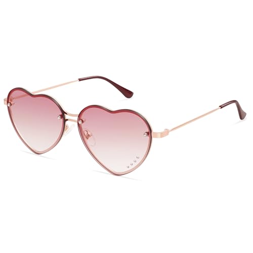 Heart Sunglasses for Women Lovely Trendy Rimless Fun Accessories Rhinestone Sunnies AP3669N3