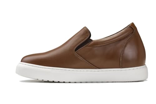 Image of CALTO Men's Invisible Height Increasing Elevator Shoes - Coffee Brown Nappa Leather Slip-on Lightweight Casual Loafers - 2.6 Inches Taller - T1023- Size 10 D(M) US