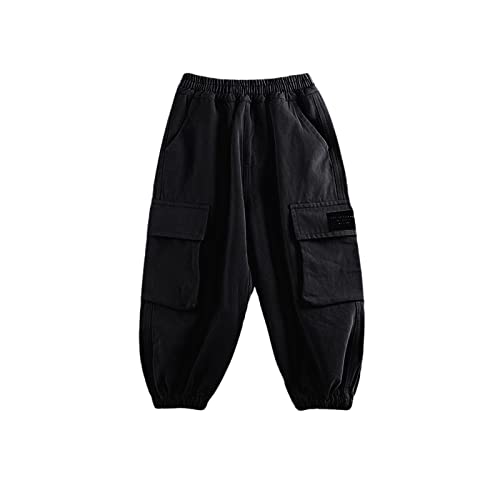Kids Toddler Boys Solid Color Pants Hip Hop Pants Elastic Waist Casual Loose Pants with Pockets (Black, 2-3 Years)