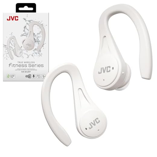 JVC Sport True Wireless Earbuds Headphones, Lightweight and Compact, Long Battery Life (up to 30 Hours), Sound with Neodymium Magnet Driver, Water Resistance (IPX5) - HAEC25TW (White)