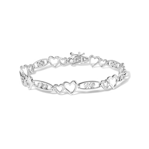 Haus of Brilliance 925 Sterling Silver 1/5 Cttw Diamond Double Heart Link Bracelet (I-J Color, I3 Clarity) - 7.25" Inches