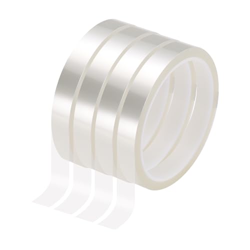 Image of HARFINGTON 4 Rolls High Temperature Masking Tape 15 /32 inch x108ft(12mmx33m) 0.05mm Thick PET Film Silicone Adhesive Heat Resistant Tapes for Heat Press Anodizing Circuit Board, Transparent