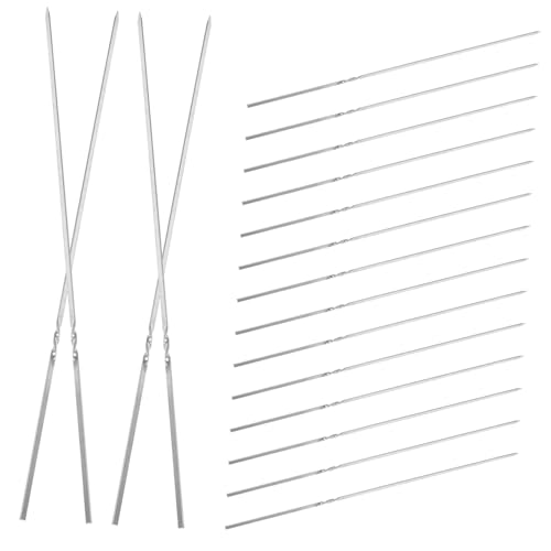 POPETPOP 50 Stück Edelstahl Flache Grillspieße Robuste Wiederverwendbare Metallspieße für BBQ Freiluftfeuer und Camping für Fleisch Gemüse und Fondue