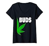 Womens Couple Matching BFF Best Buds Pot Leaf Marijuana Weed friend V-Neck T-Shirt