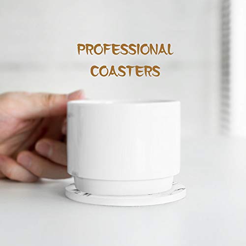 Teivio 8 Piece Coaster For Drinks Absorbing Stone Coasters Set Cork Base, Metal Holder, Marble Funny Style, Birthday Housewarming Gifts, Apartment Kitchen Room Bar Décor (White) #TOP6