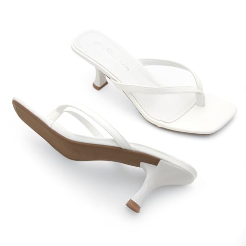 Shoe Land Kitten Heels for Women | Flip Flop Low Heels Thong Sandals | 2.75 Inch Stiletto Heeled Slides | Square Open Toe Slip-On Dressy Sandals for Summer | 2025 Trendy3
