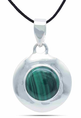 mantraroma Kettenanhänger 925 Silber Malachit grüner gestreifter Stein Edelstein Kettenanhänger Damen Sterling Silber Halskette Anhänger Geschenk (MAH-115-10)