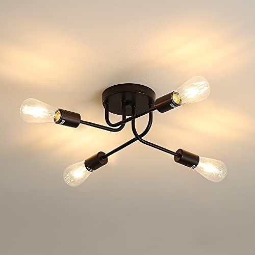 Goeco Lámpara Techo Vintage, Lámpara de Araña Iluminación de Techo Industrial 4 Bombilla Base E27, para Salón Dormitorio...