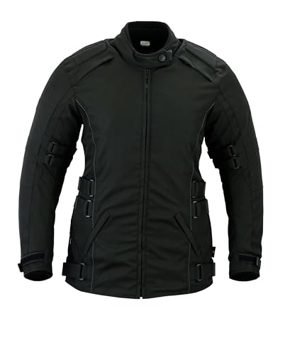Texpeed Chaqueta de moto para mujer impermeable con protectores en tejido Cordura con armadura de moto CE (EN 1621-1) Negro - S