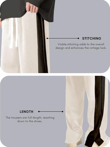 Image of GRECIILOOKS Men Casual Trouser | Men's Wide Leg Track Pants with Contrast Side Panel | Relaxed Drawstring Fit Streetwear Trousers | Loose Fit Joggers for Man