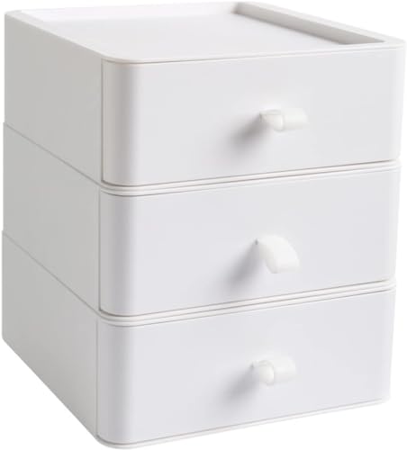 Image of Eono White Storage Box Drawer - Multipurpose Plastic Desktop Stackable Organizer For Student Stationery And Office Supplies (3)