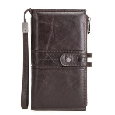 Skórzany portfel, Damska kopertówka długi portfel portmonetka o dużej pojemności z etui na telefon torebki damskie etui na karty(Brown)