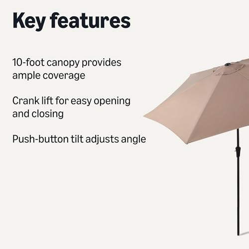 Image of Amazon Basics 10-Foot Patio Umbrella with Crank Lift and Push Button Tilt, Outdoor Umbrella for Yard and Garden, Tan