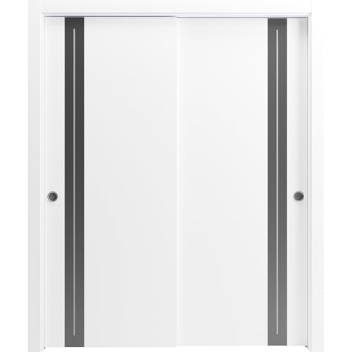 Image of Sartodoors Interior Door 4440 Closet Bypass Doors White with Frosted Glass Solid Wood with Honeycomb core Modern Design 84 x 96 in