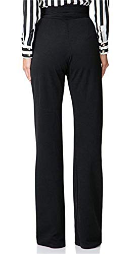 Lkous Women Stretchy Straight Wide Leg High Waisted Work Long Pants With Belt Black Bottom #TOP3