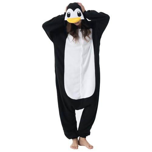 Veyryth Unisex Penguin Adult Onesie Pajamas Polar Fleece Animal Halloween CostumeOne-Piece Cosplay Sleepwear for Men and Women Size M