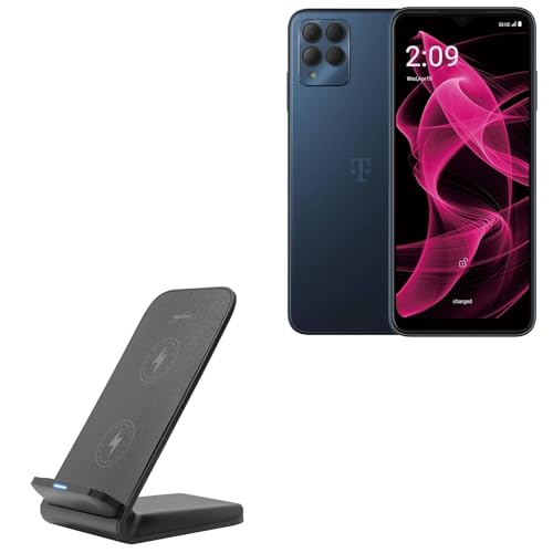 BoxWave Charger Compatible with T-Mobile REVVL 6X Pro 5G - Wireless QuickCharge Stand (15W), Desktop Viewing Qi Wireless Charging - Jet Black