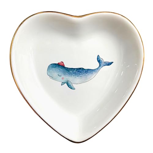 Clover89 Cute Blue Whale Heart-shaped Ring Jewelry Dish-Ceramic Trinket Tray for...