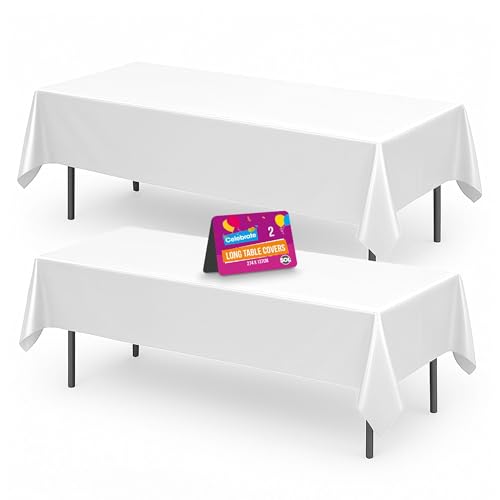 SOL 2pk Long White Party Table Cloths - Disposable Plastic Cover 274cm