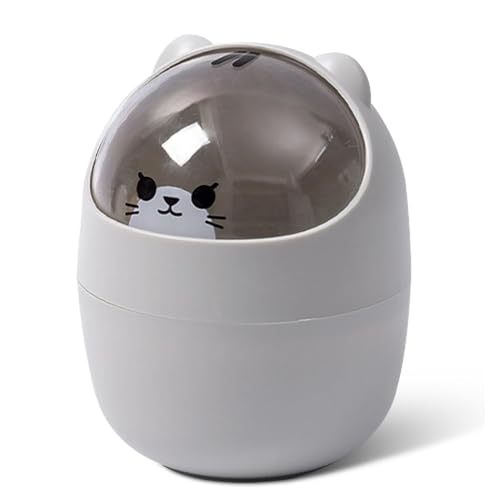 Cyrank Garbage Bin, Recycling Bin Mini Desktop Trash Can with Lid, Cartoon Cat Animal Shape Waste Paper Bin with Swing Lid Mini Countertop Trash Can Small Garbage Can(Grey)