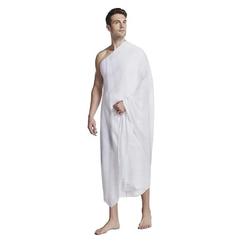 JIAHG Herren Ihram Ehram Ahram Set für Hajj und Umrah, 2-teilige weiße Pilgerhandtücher aus Polyester, Pilgerschal für Männer