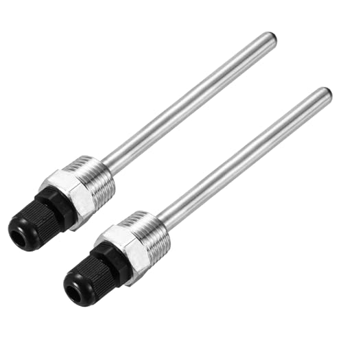 uxcell 2 Pcs 8mm Dia G1/2 Thermowell Weldless Stainless Steel 304 with Cable Gland 150mm Length for Beer Fermenter,Black