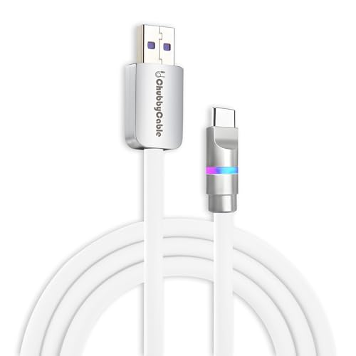 Image of chubbycable 100W USB A to C Charge Cable with LED Light, White, 9.8 FT | 45,000+ Bend Tested, 480Mbps Data Transfer, E-Marker Safety Chip, 6mm Extra Thick, Tangle-Free Design