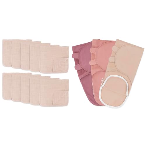 Image of Comfy Cubs Muslin Burp Cloths Large 100% Cotton and Swaddle Blankets for Baby Girl & Boy, Easy Adjustable Sleep Sack with Easy Access Zipper Small Bundled