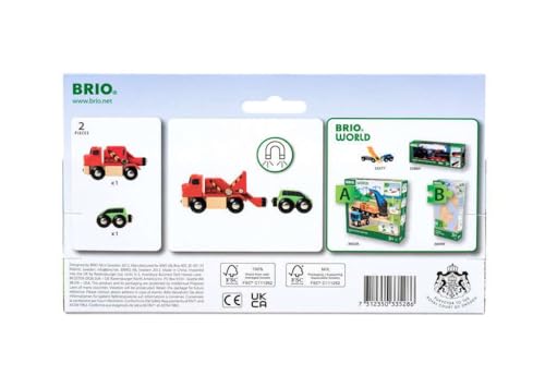 Image of BRIO World 33528 - Reliable Tow Truck - Wooden Toy Train Accessory for Kids Aged 3+ | Magnetic Coupling | Compatible with Other Railway Toys | FSC-Certified Beech Wood