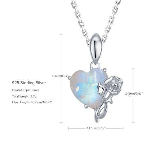 925 Sterling Sliver May Birthstone Necklace Created Emerald Necklaces Rose Jewelry Love Heart Necklace Anniversary Birthday Mother's Day Jewelry Gifts for Women Mother, 16"+2" Adjustable Chain 6