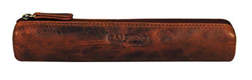 Image of Calfnero Genuine Leather Pen-Case for Men & Women | Premium Leather Pencil-Pouch with Zipper (Kara) | Cylindrical Pen-Holder Organizer for Pen, Pencils & Stationery | Unisex Pen-Sleeve