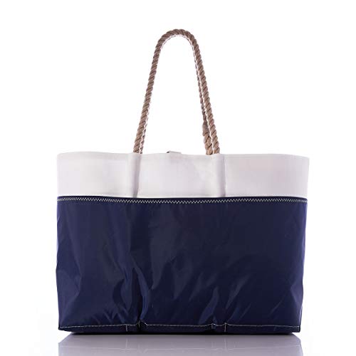 Sea Bags Recycled Sail Cloth Beach Bag, Navy Anchor Beach Tote, Water Resistant Large Travel Carryall with Pockets - Made in the USA2