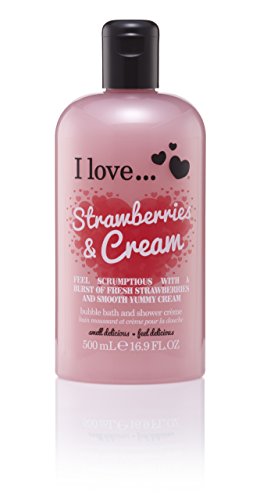 I LOVE Strawberries and Cream Bath and Shower Cream - Hydrating Body Wash and Bubble Bath - with Natural Fruit Extracts and Provitamin B5-16.9 oz