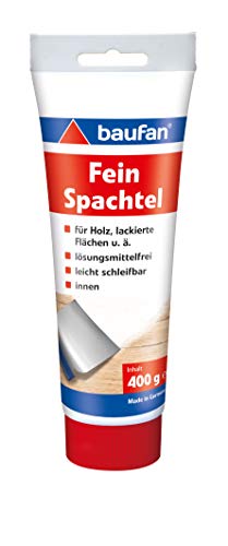 Baufan Feinspachtel Weiß 400g I Für Holz, lackierte Flächen uvm I Lösungsmittelfrei, leicht zu glätten & gut schleifbar I Optimaler Untergrund I Innen