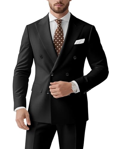 EMERAIDVLN Men's Double Breasted Suits 2 Piece Slim Fit Dress Blazer and Pants Set for Wedding Business Prom Party