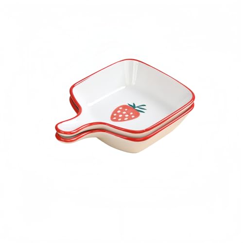 和風陶器小皿・フルーツ柄 | 醤油皿/漬物皿/酢皿/菓子皿・前菜プレート・家庭用/業務用 (2点セット,いちご-D)