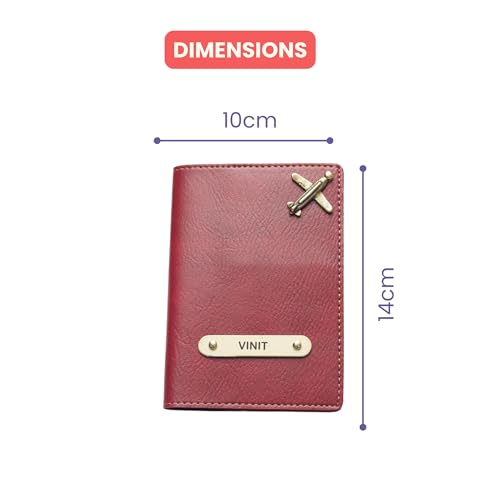 Image of YOUR GIFT STUDIO Customized Passport Holder | Personalised Passport Cover Wedding Anniversary Marriage Gifts for Couple Friend Husband Wife (Wine)