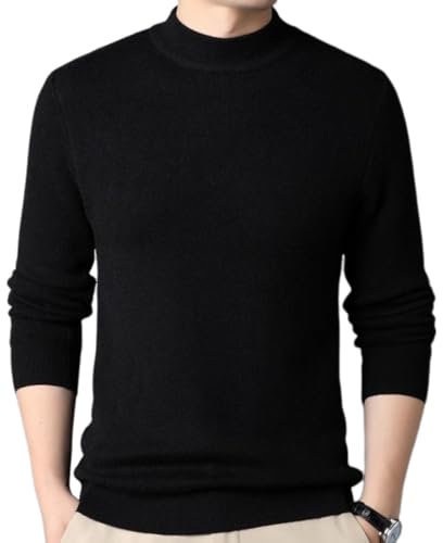 [アスペルシオ] お洒落 モックネック スリムセーター ビジネスカジュアル ベーシック プルオーバー メンズ 暖かい 長袖 トップス ハーフタートルネック 防寒 ハイネック 秋冬 ストリート リブニット トップ ゴルフ ウェア タートル スタンダード 紳士 オフィスカジュアル クラシック モード系 ソフトタッチ ぴったり フィット シルエット プルオーバー メンズセーターニット (L) ブラック