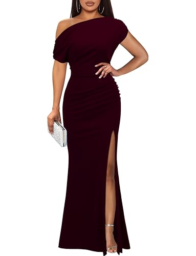 Image of WOOSEA Women's Elegant Sleeveless Off Shoulder Sexy Split Bodycon Long Formal Party Evening Dress