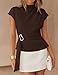 ZESICA Women's 2026 Summer Cap Sleeve Blouse Mock Neck Business Casual Tops Spring Dressy Tunic Work Shirts Brown X-Large