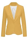 LookbookStore Women's Casual Notched Lapel Solid Formal Button Long Sleeve Work Office Blazer Jacket Suit Dusky Citron Yellow Size Medium