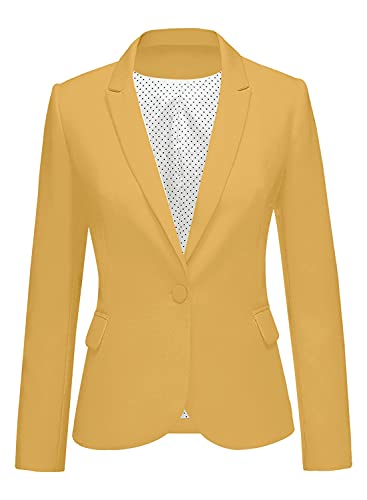 LookbookStore Women's Casual Notched Lapel Solid Formal Button Long Sleeve Work Office Blazer Jacket Suit Dusky Citron Yellow Size Large