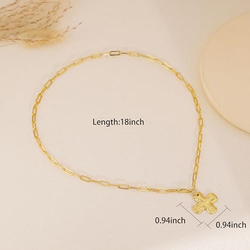 Chunky Gold Necklace, 14K Gold Plated Chunky Cross Necklace for Women Statement Pearl Heart Necklace Charm Gold Necklaces for Women Trenndy Fashion non Tarnish Gold Jewelry for Womens3