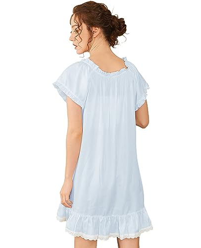 Image of Nanxson Women's Cotton Nightgown Short Sleeve Sleepwear Vintage Nightshirt | Summer Victorian Sleepdress,White Sleepshirt,U Neck Lace Loungewear,Soft Nightshirt,Loose Loungedress,Bride Nightwear
