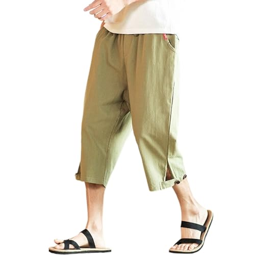 Men's Casual Summer Pants Lightweight Breathable Slim Fit Comfortable Elastic Waist Soft Fabric with Button