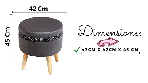Image of Ottoman Stool for Living Room Foot Rest | Velvet Small Ottoman Foot Stool | Solid Wood Legs | Footstool Puffy for Home, Bedroom & Makeup Table | 16x16x18 Inch, Set of 2 (Star Grey)