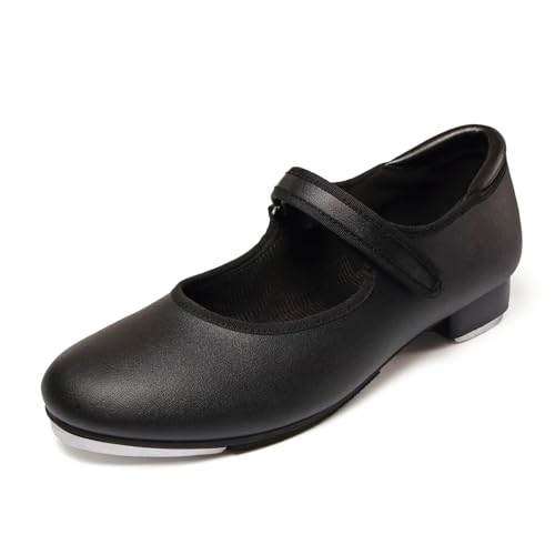 Asyusyu Tap Shoes Women PU Easy Strap Mary Jane Tap Dance Shoes for Adult Ladies Men-6 UK Black