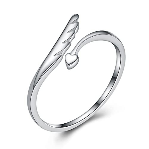 Bijoux fiançailles bague réglable argent 925 cœur ailes ange