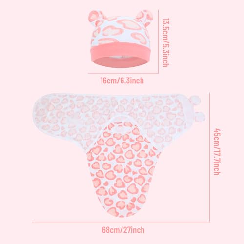 Image of Cinaci 2 Pack Adjustable Soft Cotton Blend Newborn Baby Receiving Swaddle Blankets Sleep Sacks with Nursery Hats Caps Beanies Bonnets for Baby Girls Boys Newborns Infants