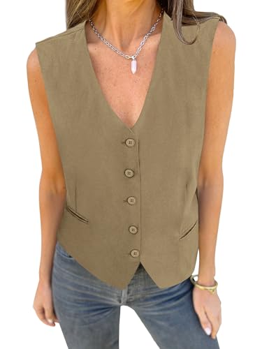 luvamia Womens Vests Linen Fashion Dressy Casual Lightweight Butt...